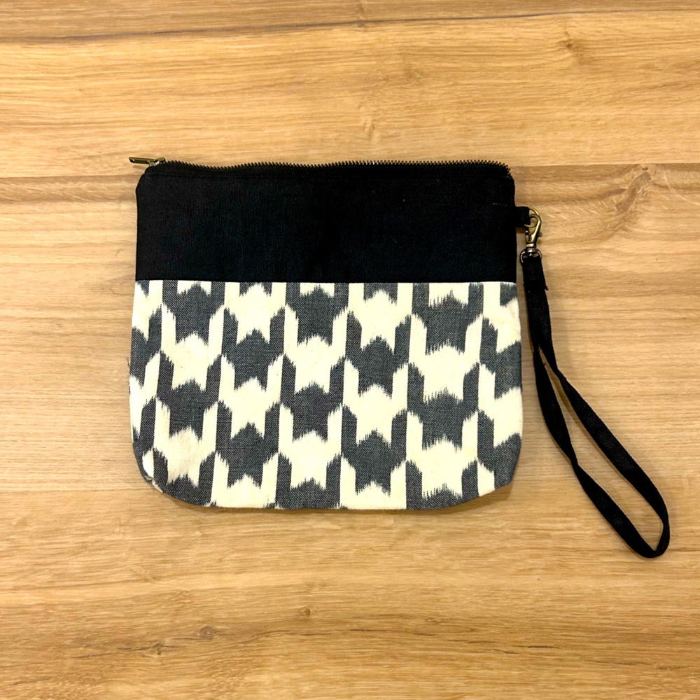 Houndstooth Batik Cotton & Canvas Wristlet